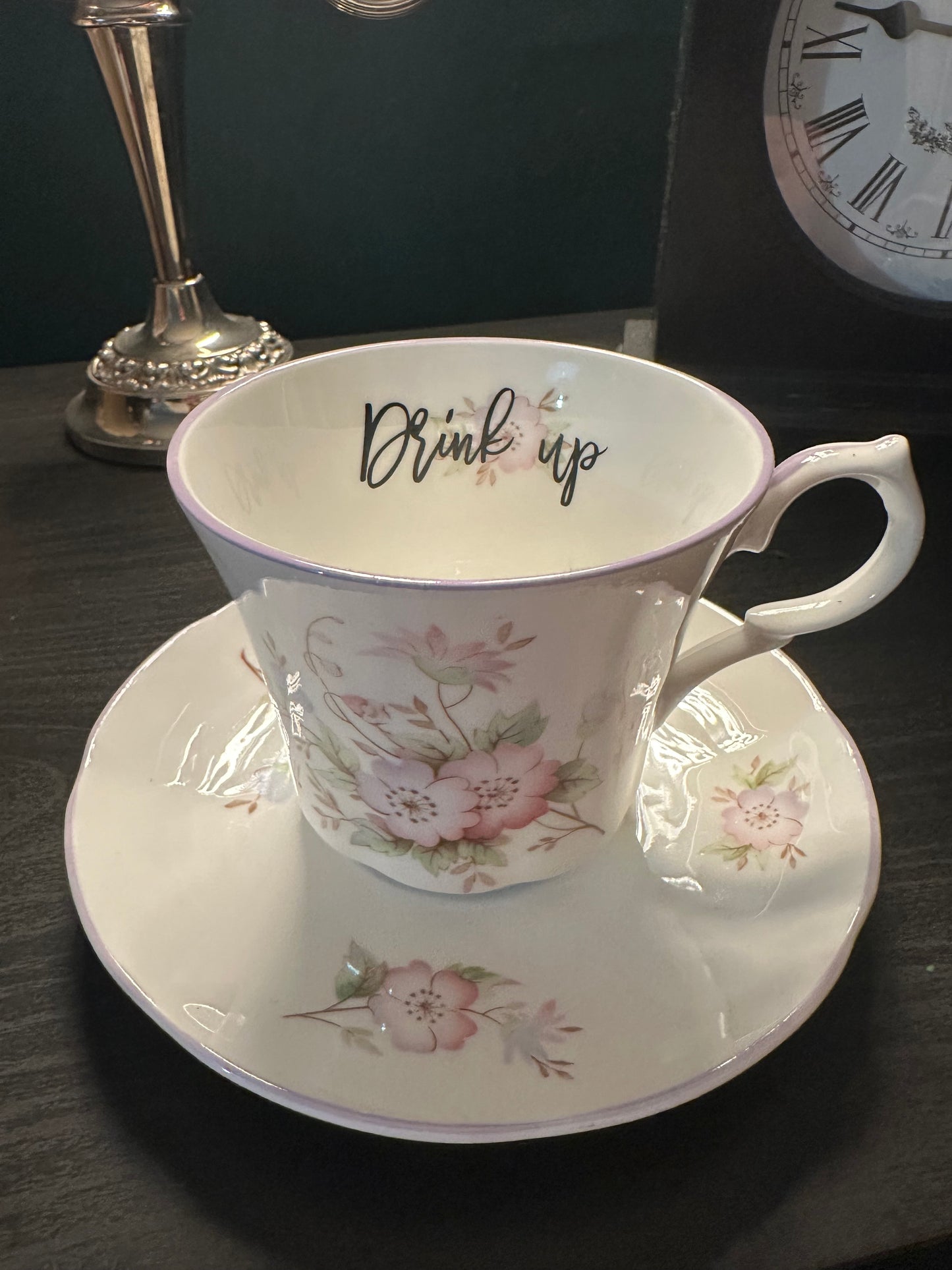Drink up and Fuck off rude tea and saucer set