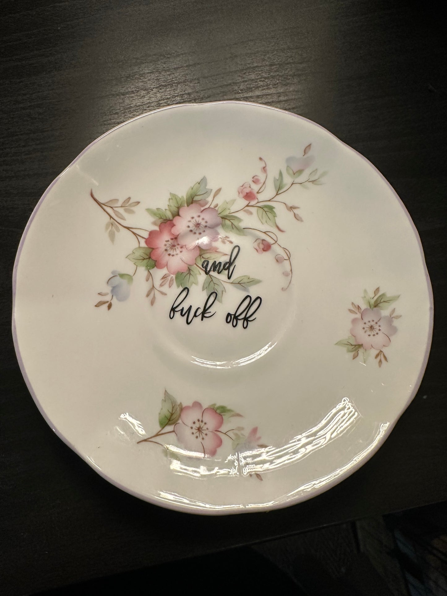 Drink up and Fuck off rude tea and saucer set